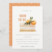 エレガントでかわいいボヘミアオレンジ フルーツケーキ ベビーシャワー サンキューカード (正面/裏面)