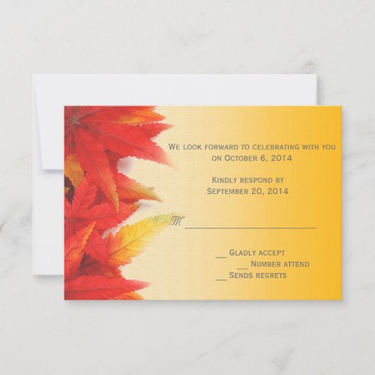 エレガントでかわいい秋の結婚式の出欠確認カード 招待状 (正面)
