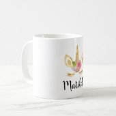 エレガントでかわいくかわいらしい花の金ゴールドのグリッターのユニコーン コーヒーマグカップ (正面左)