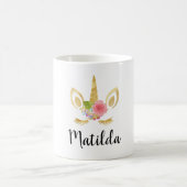 エレガントでかわいくかわいらしい花の金ゴールドのグリッターのユニコーン コーヒーマグカップ (中央)