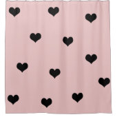エレガントでかわいく黒い及び赤面のピンクのハートパターン シャワーカーテン (正面)