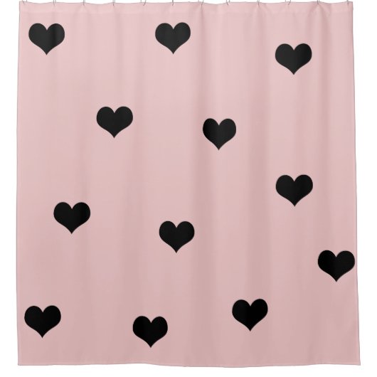 エレガントでかわいく黒い及び赤面のピンクのハートパターン シャワーカーテン (正面)