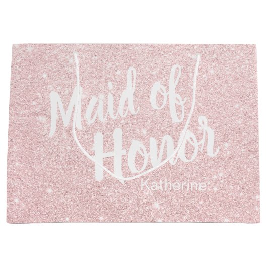 エレガントでかわいらしいばら色の金ゴールドのグリッターのメイド・オブ・オーナー(花嫁付き添い人) ラージペーパーバッグ (正面)