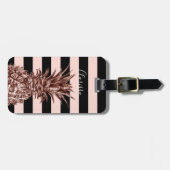 エレガントでかわいらしいばら色の金ゴールドのパイナップル及びピンクのストライブ柄 ラゲッジタグ (正面横)