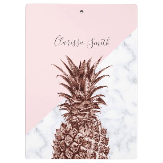 エレガントでかわいらしいばら色の金ゴールドのパイナップル白の大理石 クリップボード (裏面)