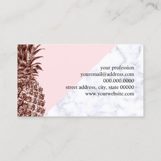 エレガントでかわいらしいばら色の金ゴールドのパイナップル白の大理石 名刺 (裏面)