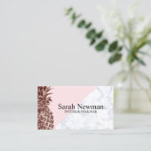 エレガントでかわいらしいばら色の金ゴールドのパイナップル白の大理石 名刺 (スタンド正面)