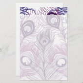 エレガントでかわいらしい紫色の孔雀の羽のデザイン 便箋 (正面/裏面)