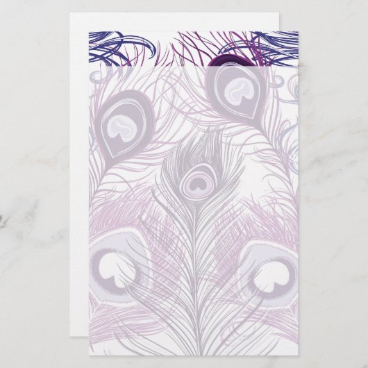 エレガントでかわいらしい紫色の孔雀の羽のデザイン 便箋 (正面/裏面)
