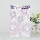 エレガントでかわいらしい紫色の孔雀の羽のデザイン 便箋 (スタンド正面)