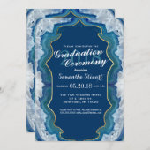 エレガントでかわいらしく青いティール(緑がかった色)のGeodeパターン卒業 招待状 (正面/裏面)
