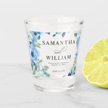 エレガントでほこりっぽいブルーフローラルウェディングショットグラス