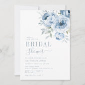 エレガントでほこりっぽい青い花のブライダルシャワー 招待状 (正面)
