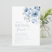 エレガントでほこりっぽい青い花のブライダルシャワー 招待状 (スタンド正面)