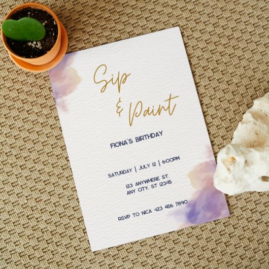 エレガントでカスタマイズ可能な飲みながら絵を描くパーティー 招待状