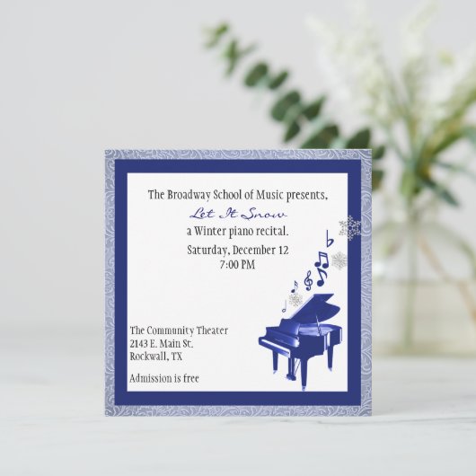 エレガントでカスタムで青いピアノ演奏会の招待状 招待状 (スタンド正面)