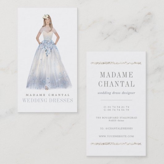 エレガントでカスタムなウェディングドレスデザイナーブティック 名刺 (正面/裏面)