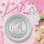 エレガントでカスタムなダイヤモンドの銀のモノグラムの結婚式 ペーパープレート (パーティー)