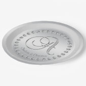 エレガントでカスタムなダイヤモンドの銀のモノグラムの結婚式 ペーパープレート (アングル)