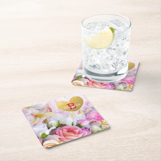 エレガントでカスタムな花の結婚式のコースター スクエアペーパーコースター (インサイチュ)