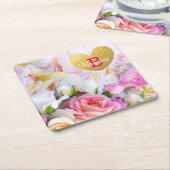 エレガントでカスタムな花の結婚式のコースター スクエアペーパーコースター (アングル)