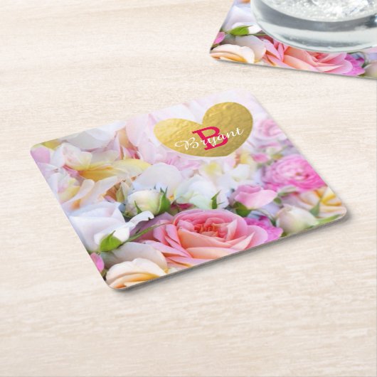 エレガントでカスタムな花の結婚式のコースター スクエアペーパーコースター (アングル)