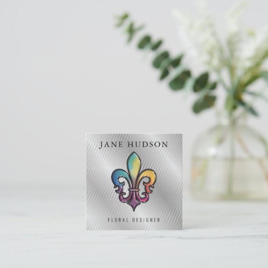 エレガントでカラフルなフルール・ド・リス デザインの名刺 スクエア名刺 (スタンド正面)
