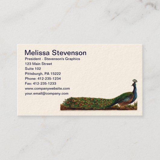 エレガントでカラフルな孔雀のヴィンテージの名刺 名刺 (正面)