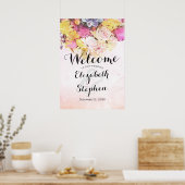 エレガントでカラフルな水彩花の結婚式ウェルカムサイン ポスター (キッチン)