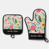 エレガントでカラフルな花とクラフトの特別なギフト 鍋つかみ&鍋敷きセット (正面)