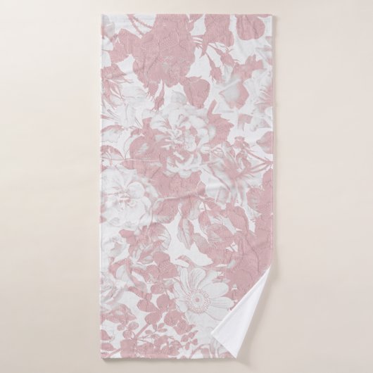 エレガントでガーリーで粋なピンクの珊瑚の白い花のレース バスタオル (バスタオル)