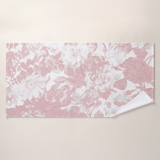 エレガントでガーリーで粋なピンクの珊瑚の白い花のレース バスタオル (バスタオル)