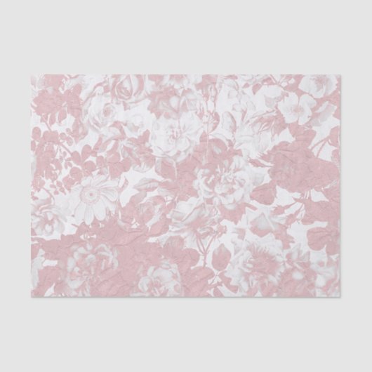 エレガントでガーリーで粋なピンクの珊瑚の白い花のレース 薄葉紙 (正面)
