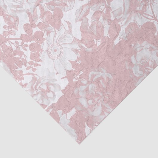 エレガントでガーリーで粋なピンクの珊瑚の白い花のレース 薄葉紙 (詳細)