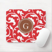エレガントでガーリーで赤い花パターンモノグラム マウスパッド (マウス)