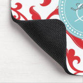 エレガントでガーリーで赤い花パターンモノグラム マウスパッド (コーナー)