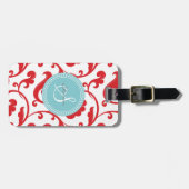 エレガントでガーリーで赤い花パターンモノグラム ラゲッジタグ (正面横)