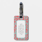 エレガントでガーリーで赤く青い花パターンモノグラム ラゲッジタグ (裏面縦)