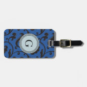 エレガントでガーリーで青い花パターンモノグラム ラゲッジタグ (正面横)
