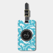 エレガントでガーリーで青く白い花パターンモノグラム ラゲッジタグ (正面縦)