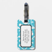 エレガントでガーリーで青く白い花パターンモノグラム ラゲッジタグ (裏面縦)