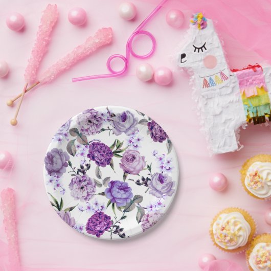 エレガントでガーリーなすみれ色の薄紫の紫色の花 ペーパープレート (パーティー)