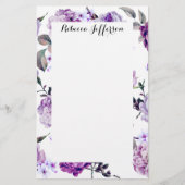 エレガントでガーリーなすみれ色の薄紫の紫色の花 便箋 (正面)