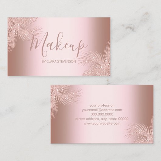 エレガントでガーリーなばら色の金ゴールドのグリッターのやし化粧 名刺 (正面/裏面)