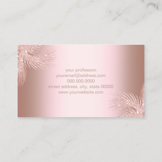 エレガントでガーリーなばら色の金ゴールドのグリッターのやし化粧 名刺 (裏面)