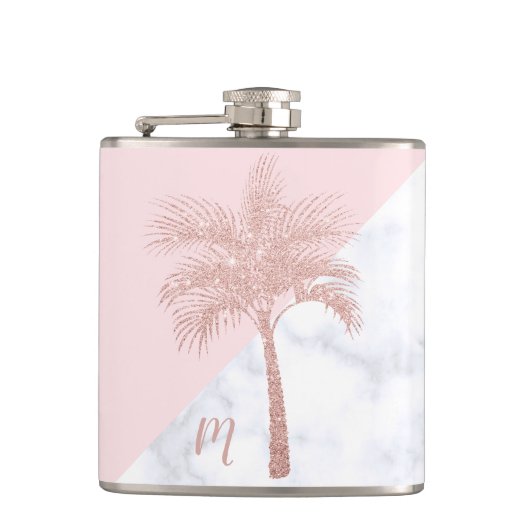 エレガントでガーリーなばら色の金ゴールドのグリッターのやし白の大理石 フラスク (正面)