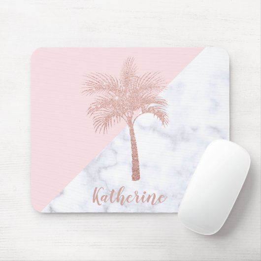 エレガントでガーリーなばら色の金ゴールドのグリッターのやし白の大理石 マウスパッド (マウス)