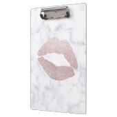 エレガントでガーリーなばら色の金ゴールドのグリッターの唇の白の大理石 クリップボード (左)