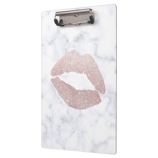 エレガントでガーリーなばら色の金ゴールドのグリッターの唇の白の大理石 クリップボード (左)