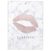 エレガントでガーリーなばら色の金ゴールドのグリッターの唇の白の大理石 クリップボード (裏面)